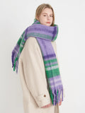 Fringe Plaid Polyester Scarf.