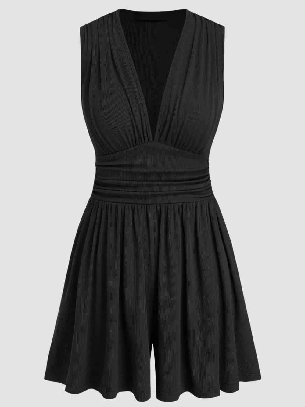 Ruched Plunge Sleeveless Romper.