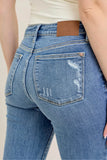 Judy Blue Plus Size Mid Rise Bootcut Jeans with Destroyed Hem.