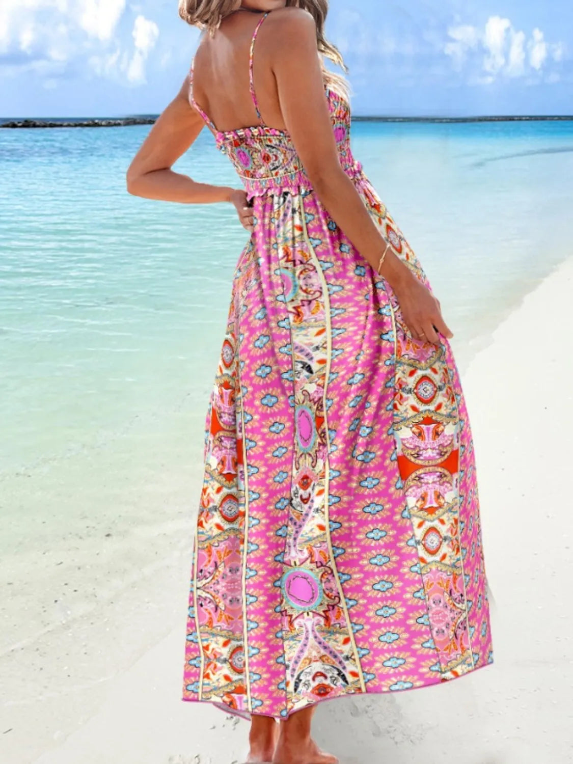 Printed Smocked Maxi Cami Dress.