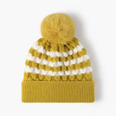 Striped Contrast Knit Hat with Pom-pom.