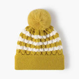 Striped Contrast Knit Hat with Pom-pom.
