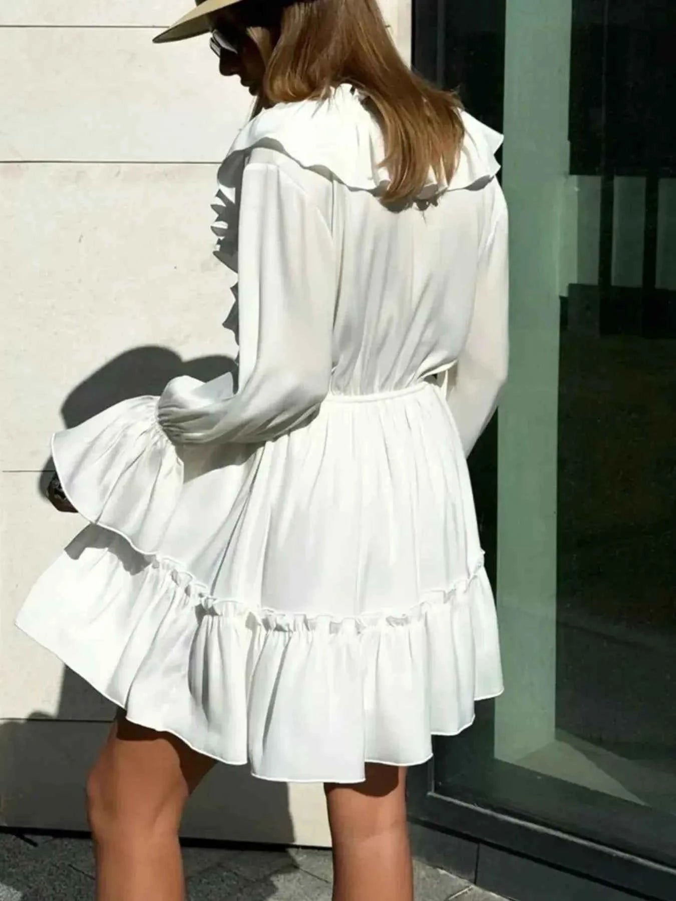 Ruffle Flounce Sleeve Mini Dress.