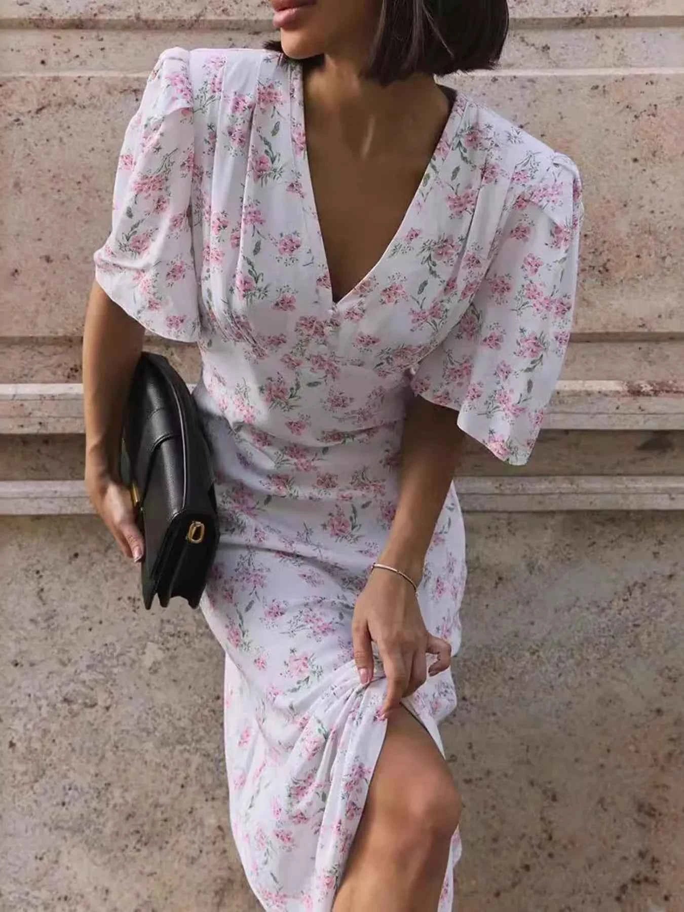 Floral Print Short Sleeve Dress.