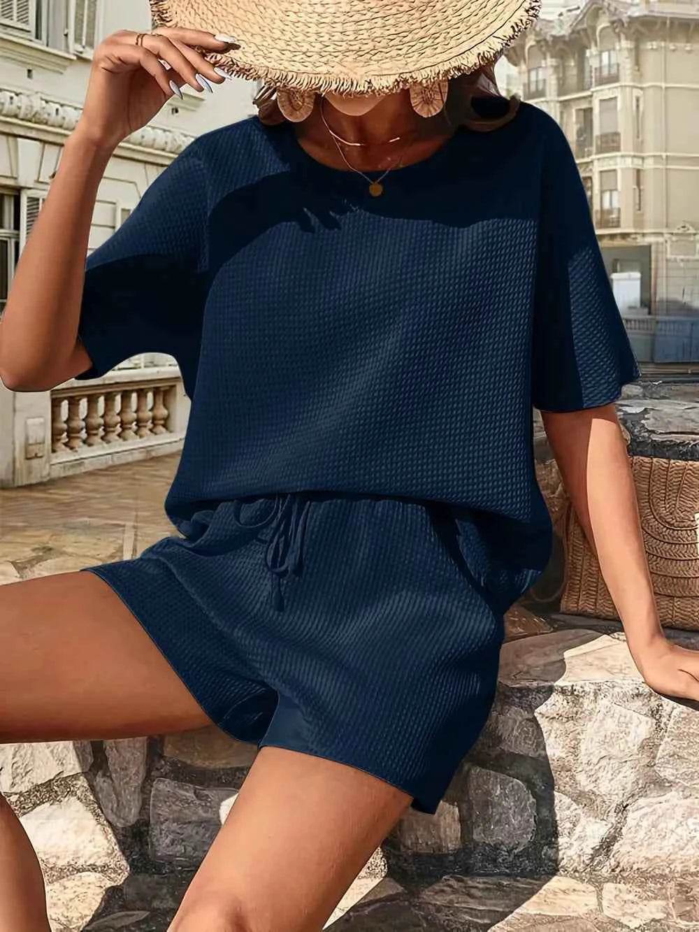Waffle Knit Top and Shorts Set for Ultimate Comfort and Style - EBYNN