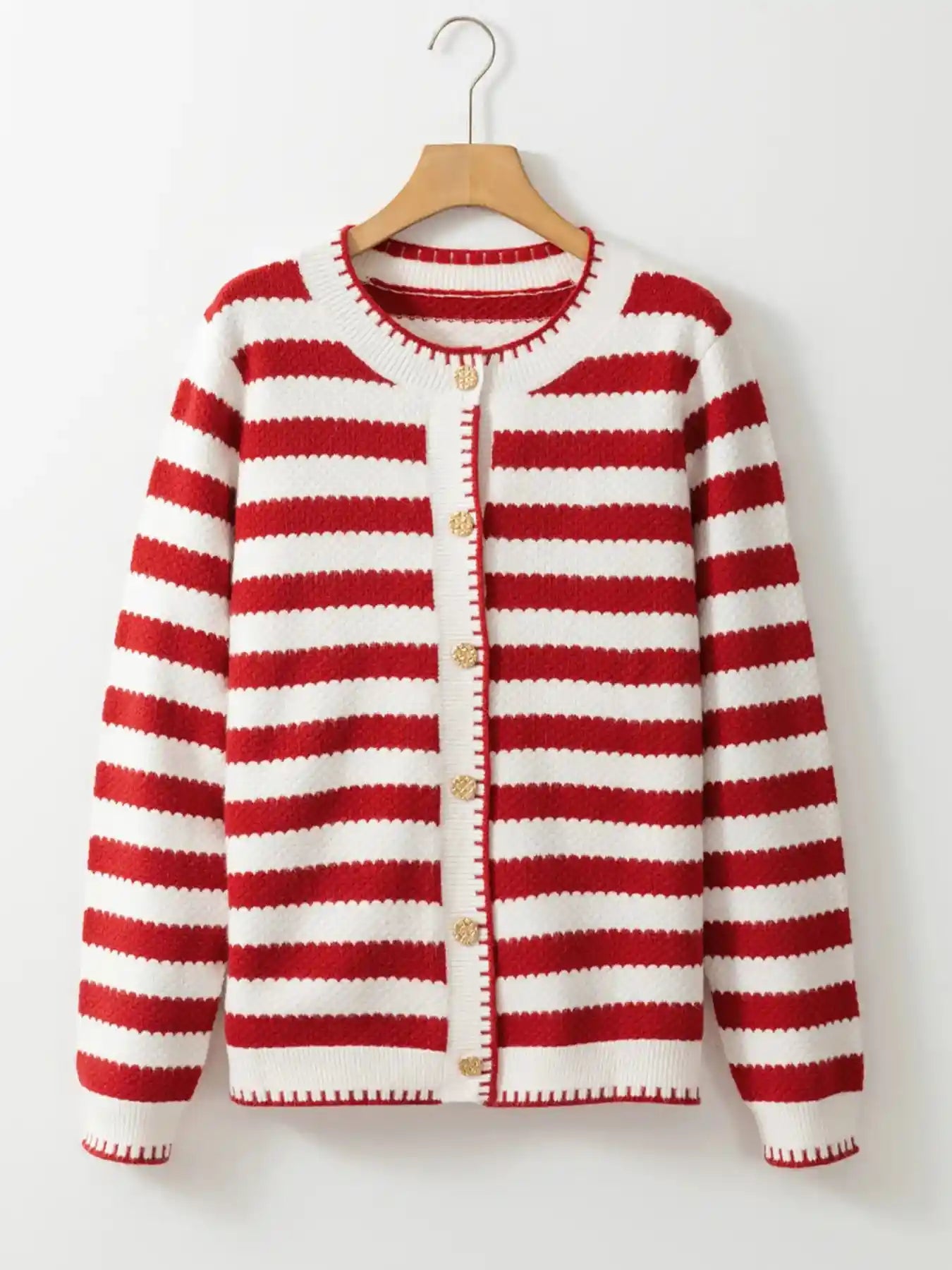 Button Down Striped Long Sleeve Cardigan.