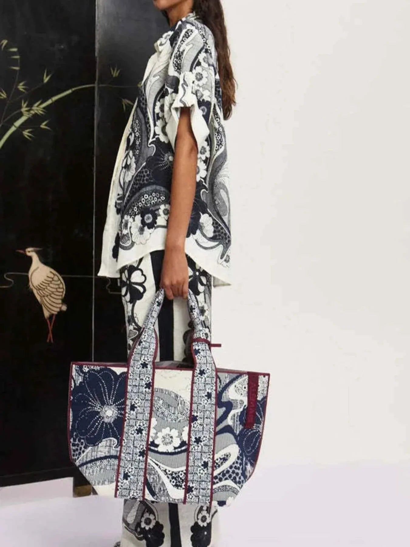 Printed Button Up Shirt and Pants Set.