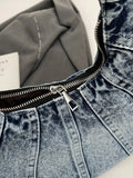 Crescent Shaped Denim Shoulder Bag.