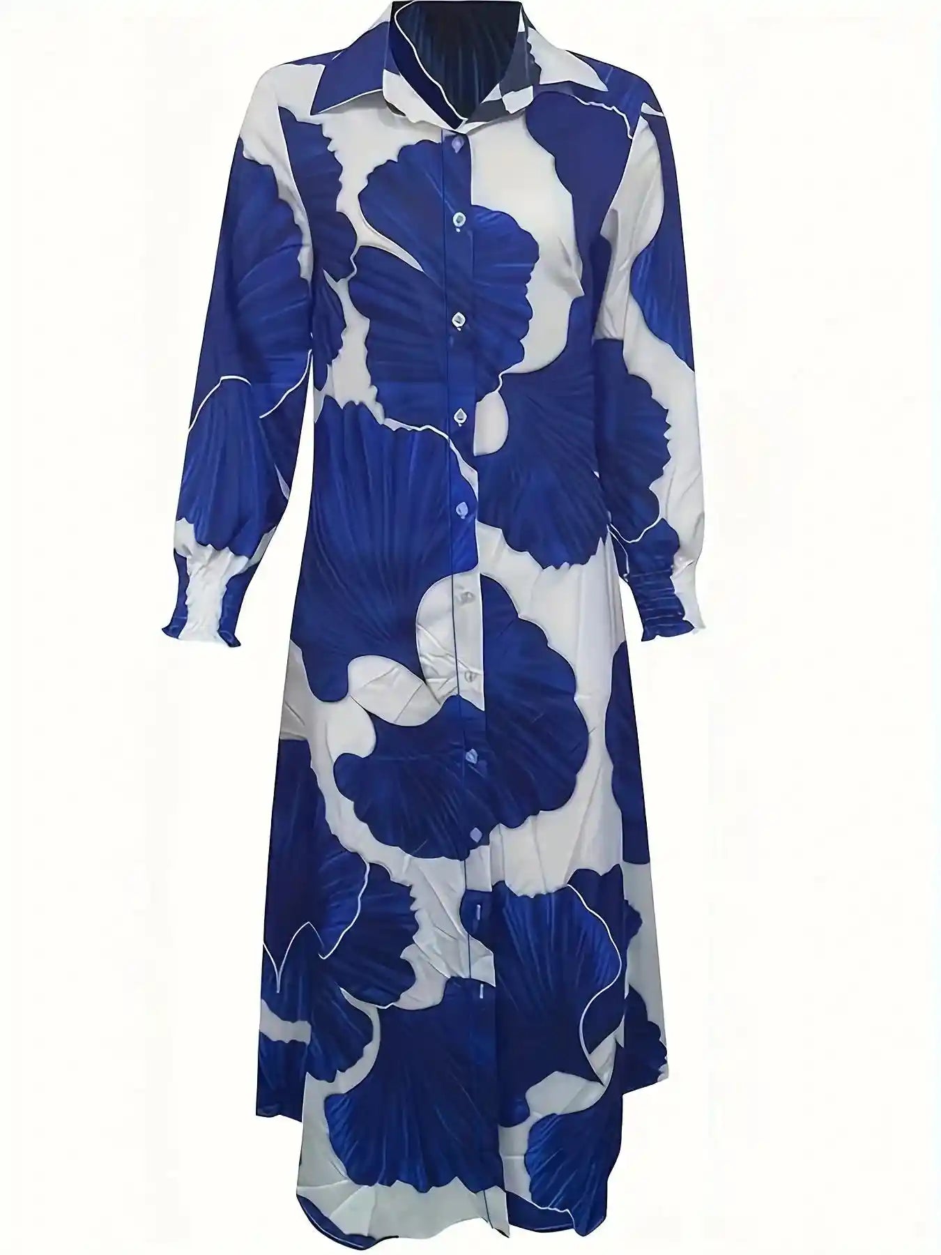 Printed Button Up Maxi Shirt Dress.