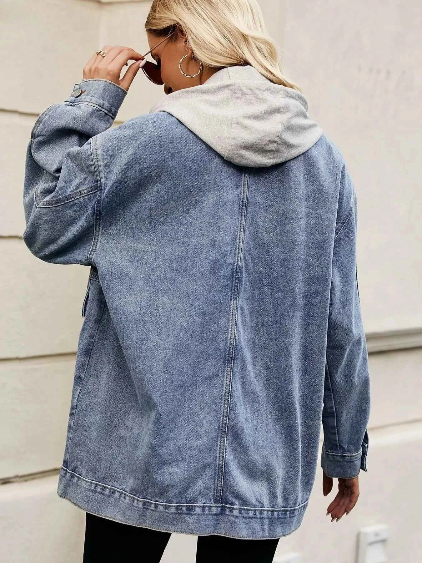 Oversized Button Up Denim Jacket with Hood.