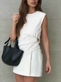Round Neck Sleeveless Top and Skirt Set for Effortless Style - EBYNN