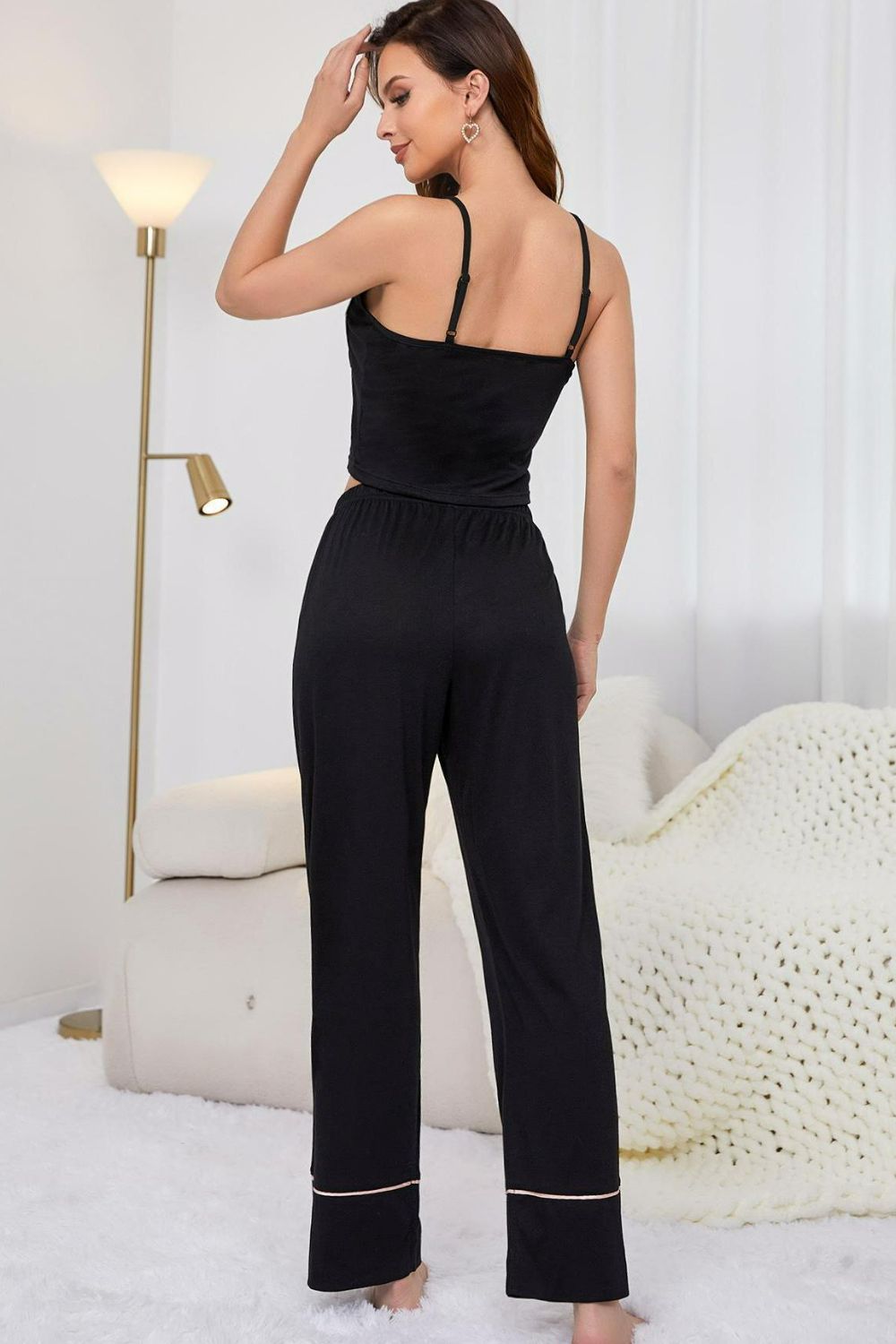 Contrast Trim Cropped Cami and Pants Loungewear Set.
