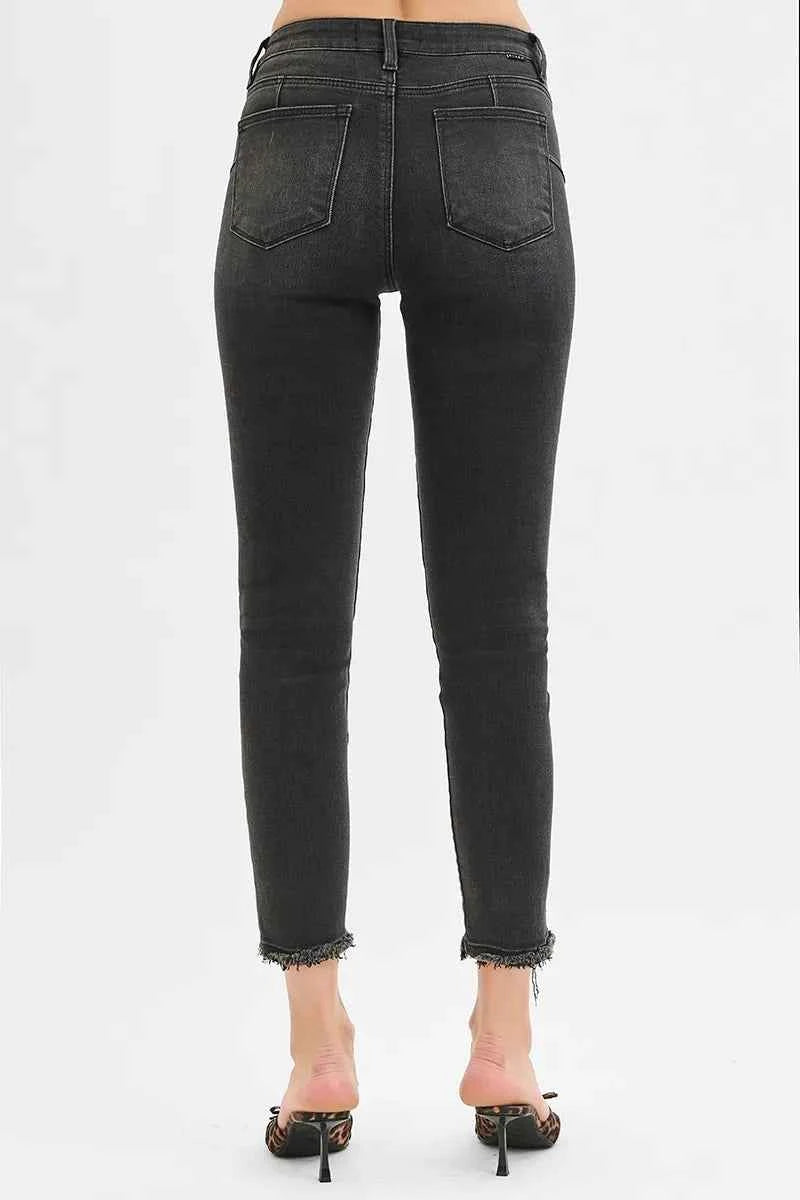 RISEN Plus Size Tummy Control Mid Rise Crop Skinny Jeans.