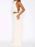 Halter Crop Backless Top and Maxi Skirt Set - EBYNN