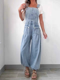 Wide Leg Denim Overalls.
