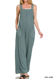 Zenana Knit Waffle Wide Leg Overalls.