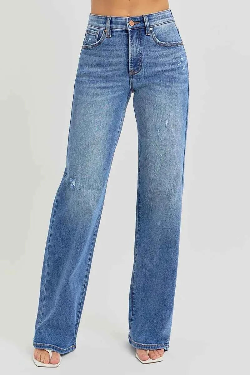 RISEN Plus Size High Rise Wide Leg Jeans with Tummy Control.