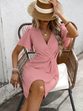 Surplice Short Sleeve Mini Dress.