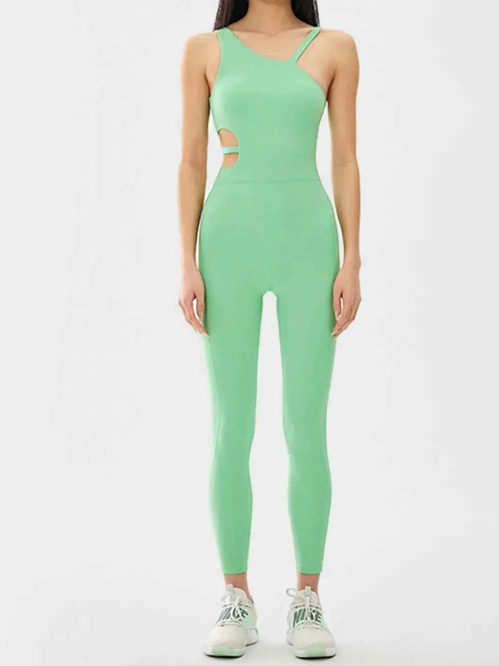 Cutout Asymmetrical Neck Active Jumpsuit.