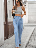 High-Waisted Multi-Pocket Cargo Jeans.