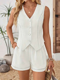 Button-Up Cotton Vest and Shorts Set - EBYNN