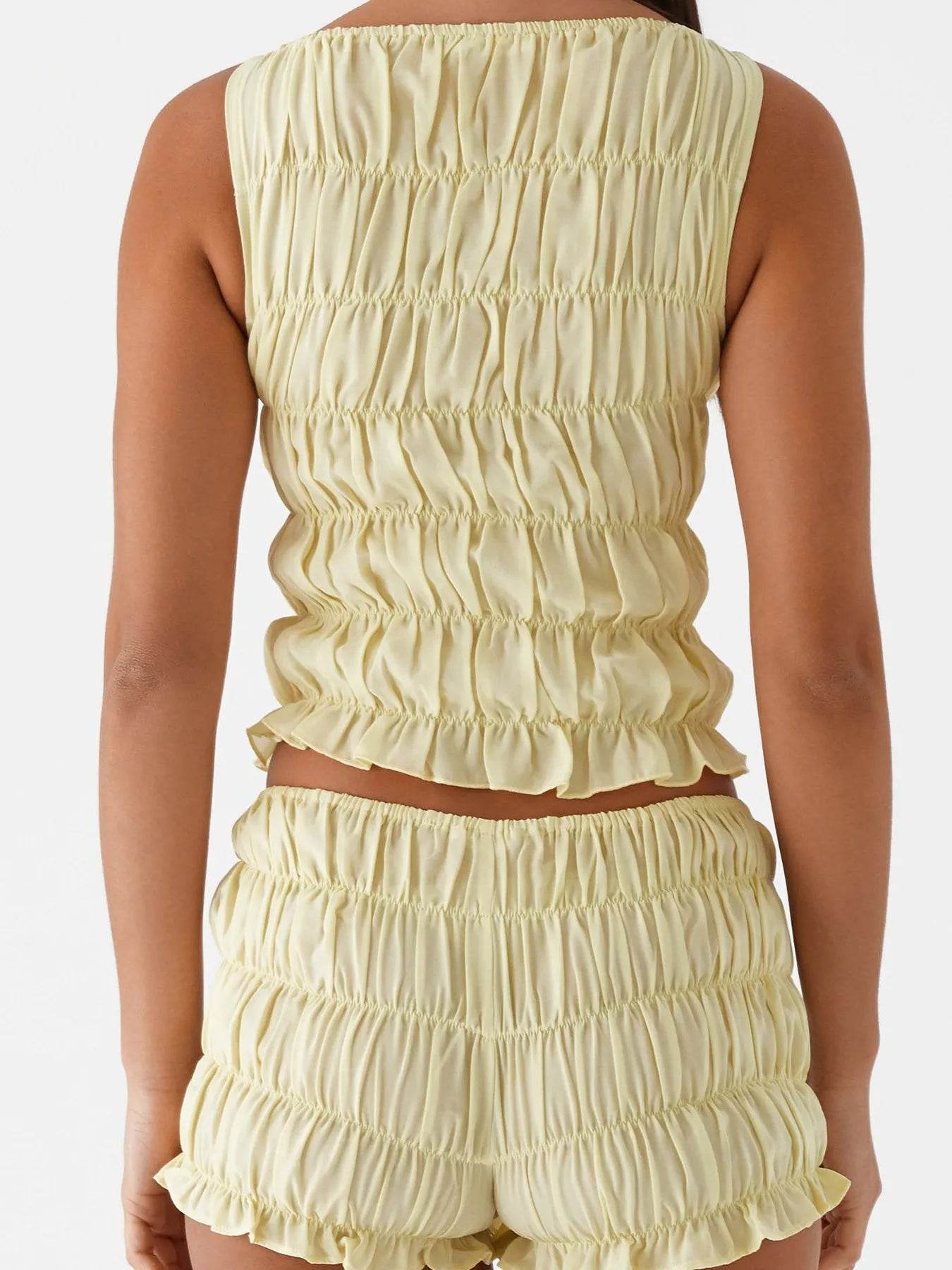 Ruched Texture Tank and Shorts Two-Piece Set - EBYNN