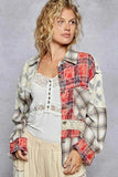 Lace Trim Patchwork Plaid Oversized Shirt.
