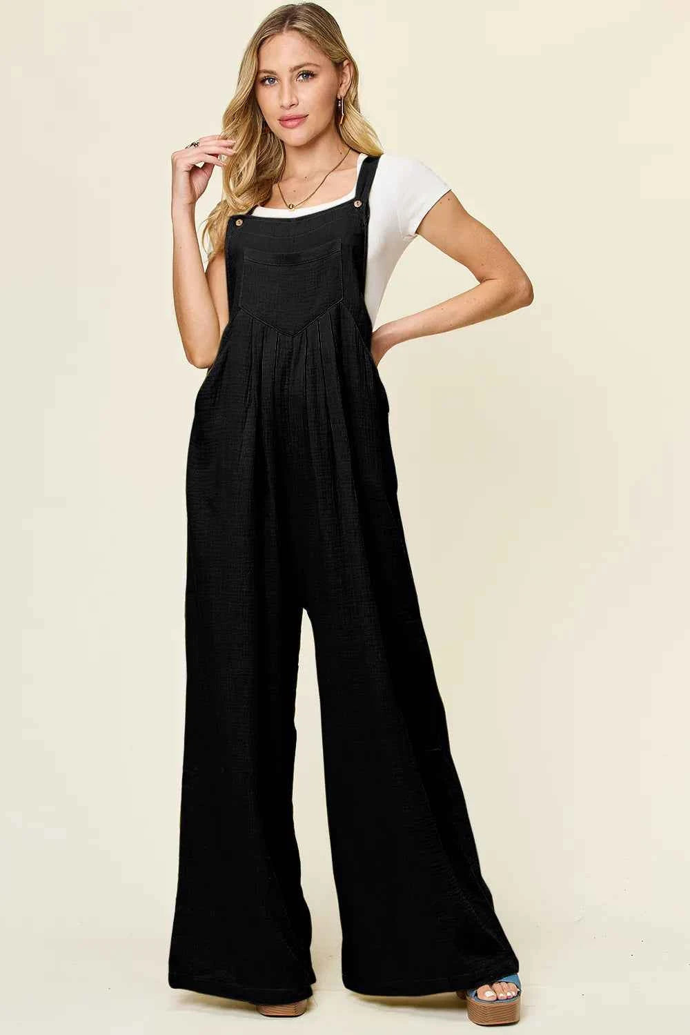 Double Take Full Size Texture Wide Strap Wide Leg Overall.