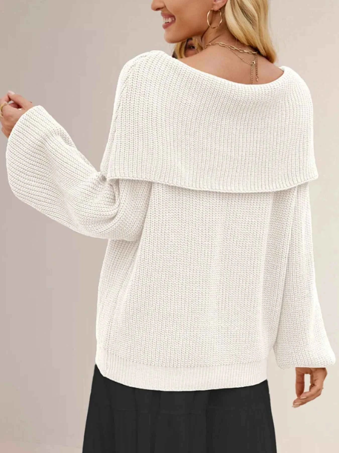 Fold-Over Collar Long Sleeve Sweater.