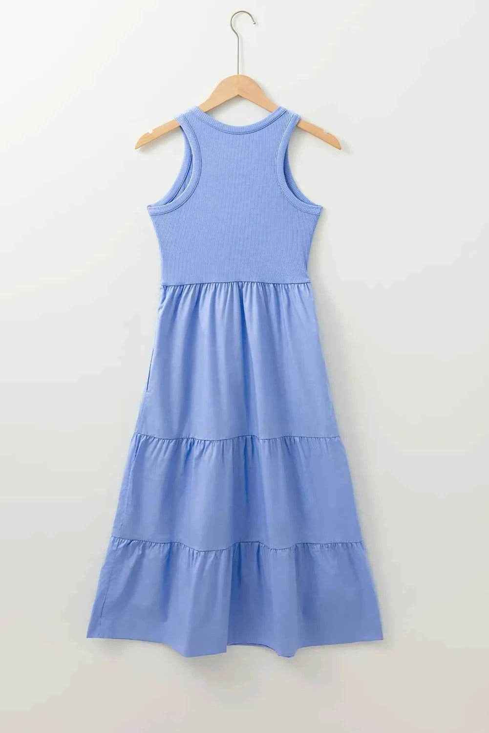 Ribbed Midi Dress with Patchwork and Pockets.