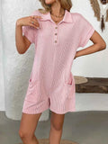 Button Detail Collared Neck Short Sleeve Romper.