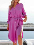Button Down Tie Waist Shirt Dress.