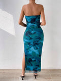 Printed Side Slit Tube Dress.