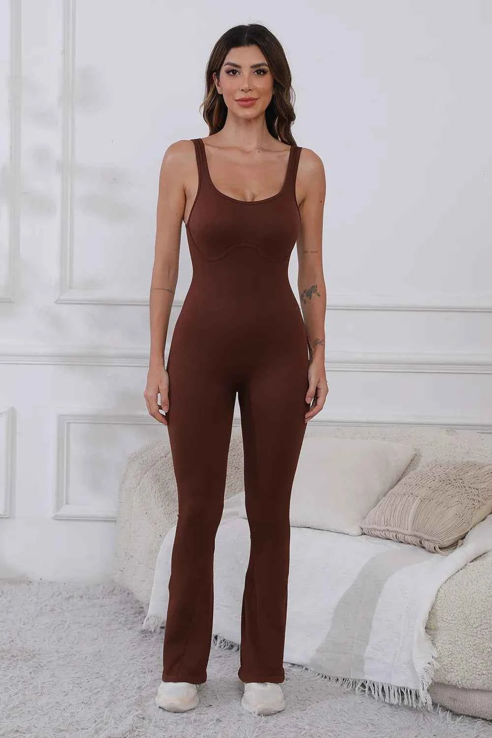 Scoop Neck Wide Strap Active Jumpsuit.