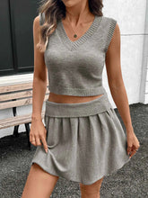 V-Neck Knit Vest and Skirt Set.