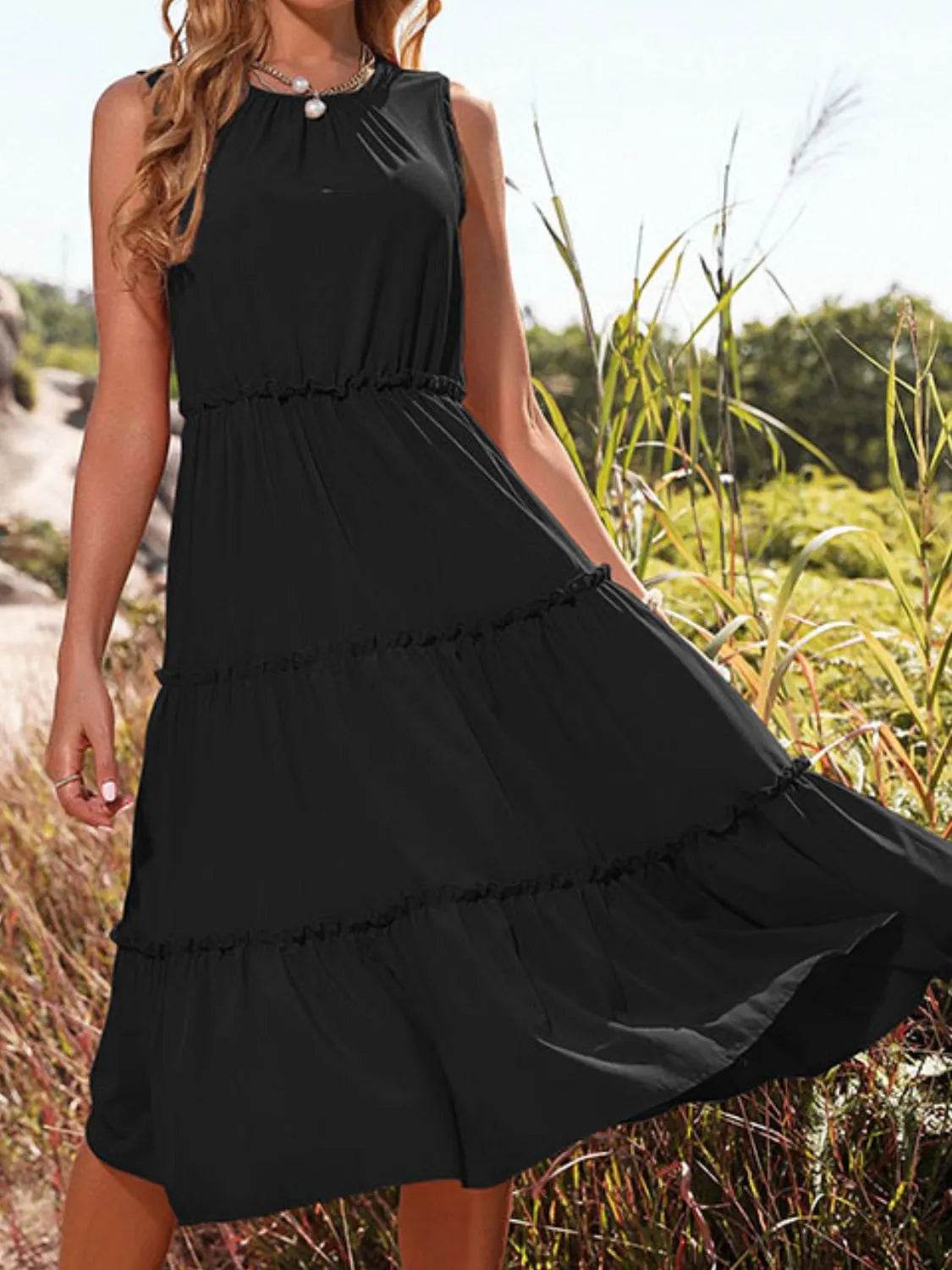 Frill Tiered Midi Dress - EBYNN