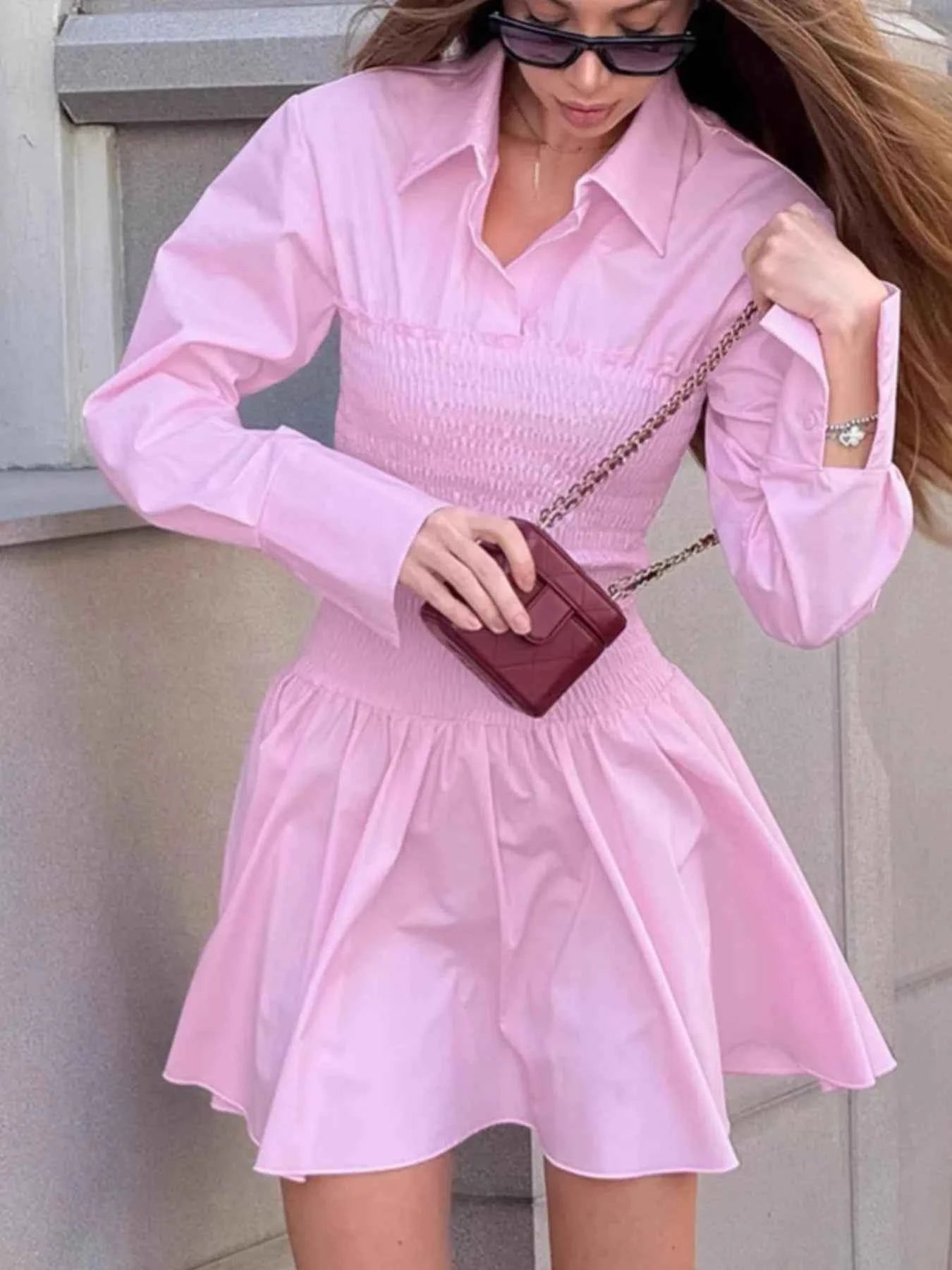 Smocked Long Sleeve Shirt Dress.