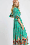 Umgee Bohemian Printed Midi Dress with Smocked Waist.