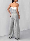Strapless Color Block Wide Leg Jumpsuit.