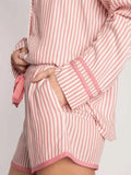Striped Collared Neck Long Sleeve Top and Shorts Lounge Set.