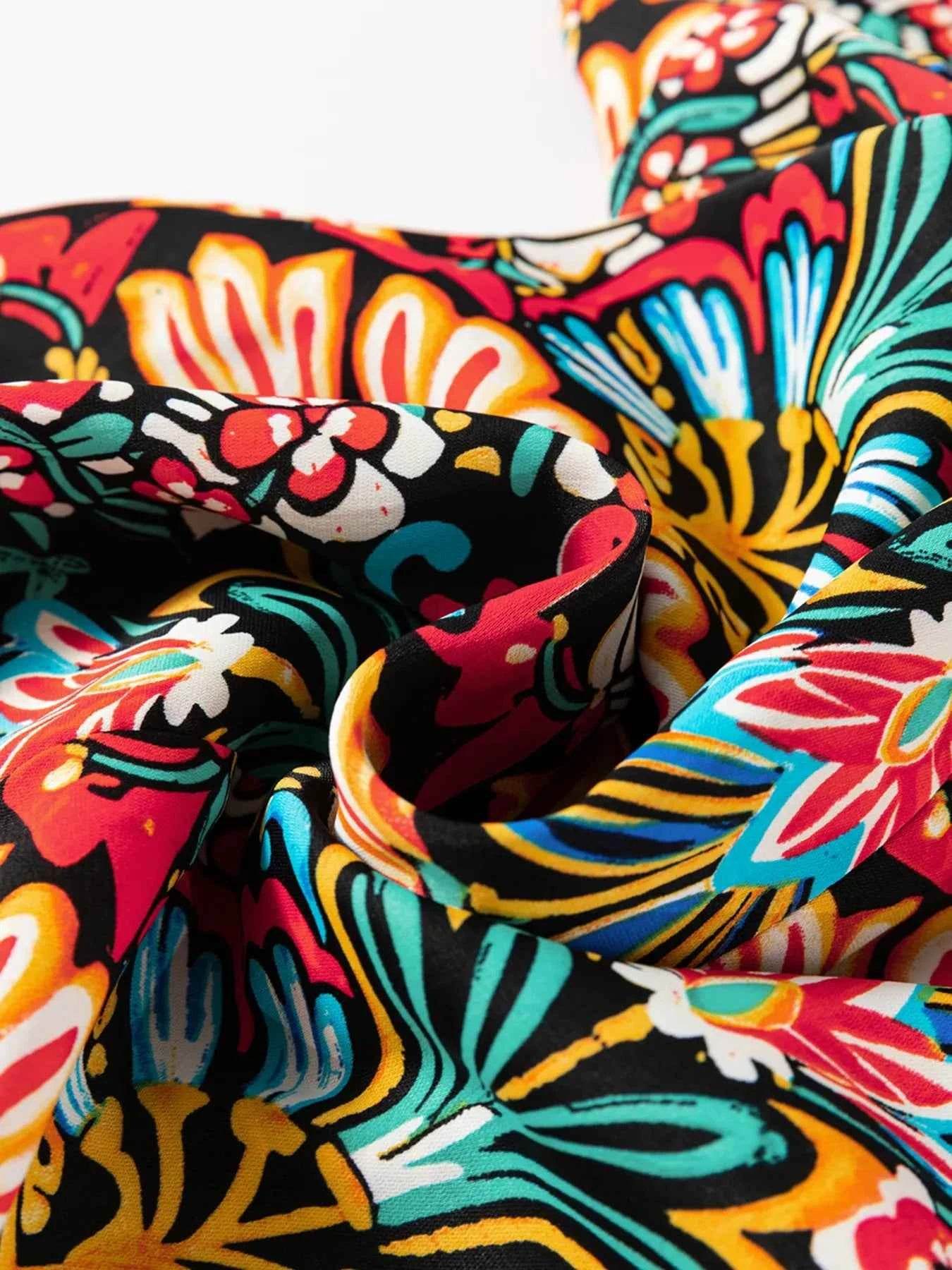 Floral Print High Waist Maxi Dress with Thin Straps.