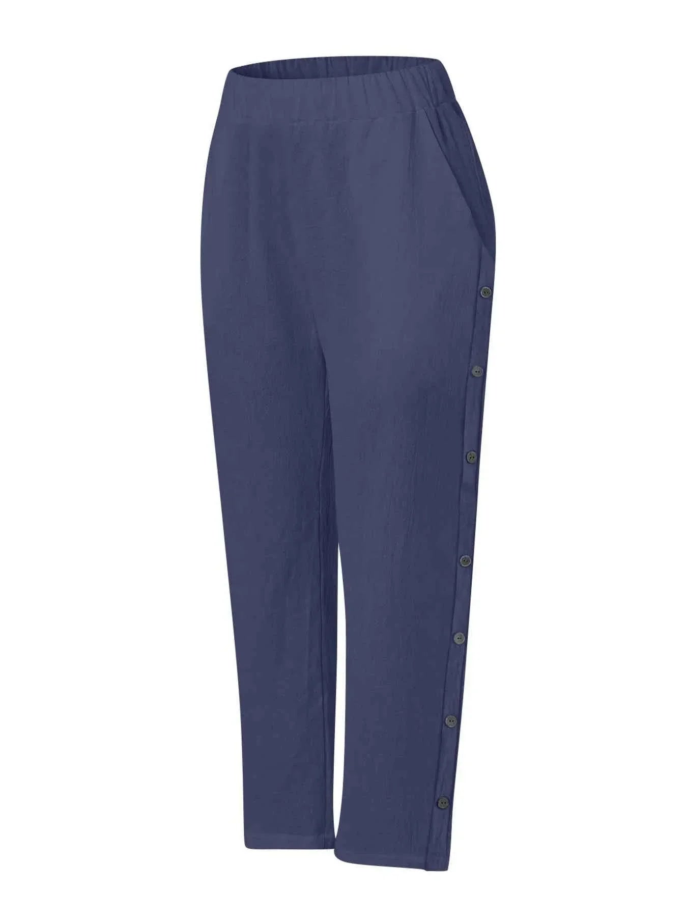 Casual Plus Size Wide Leg Button Decor Pants.