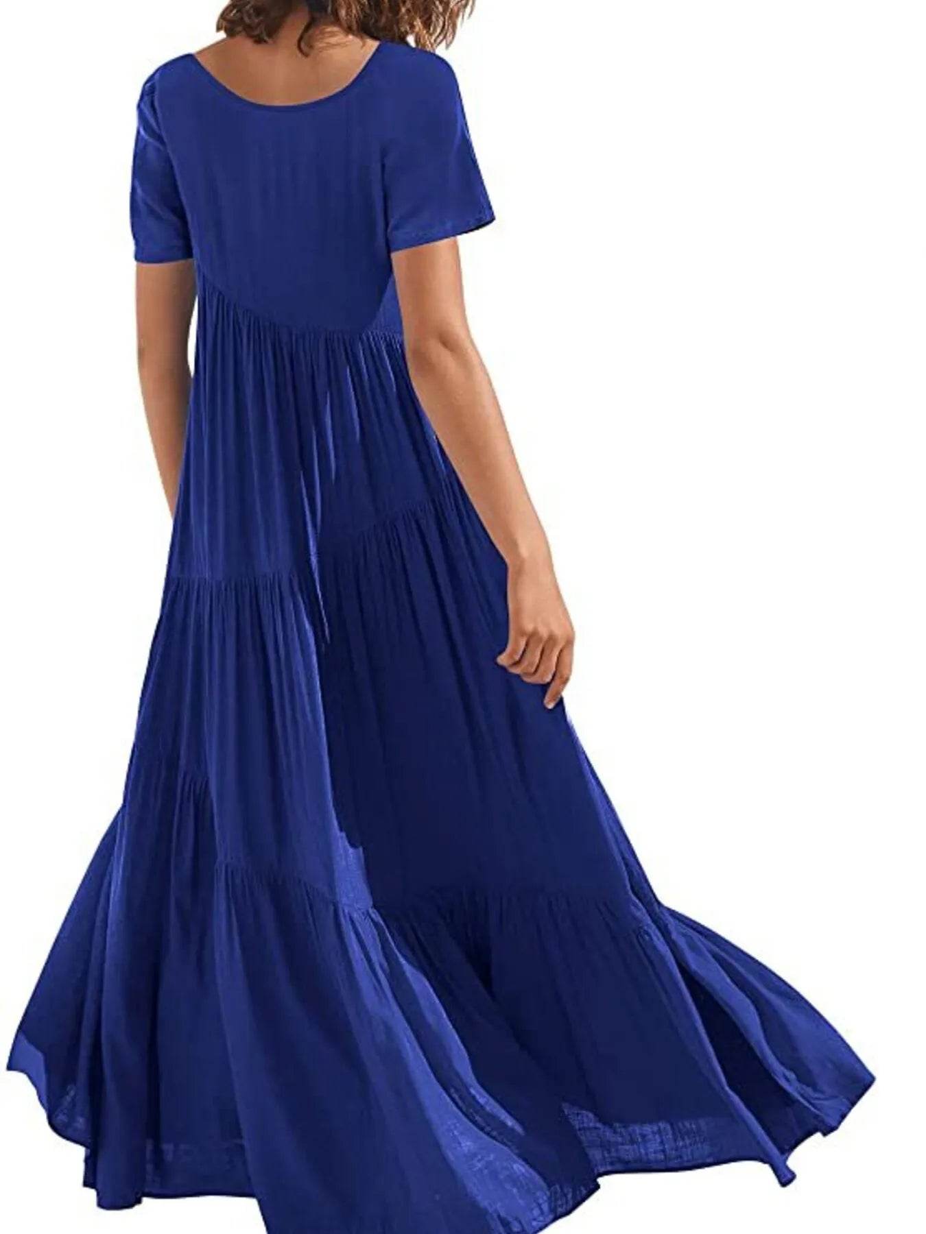 Round Neck Tiered Ruffle Maxi Dress - EBYNN