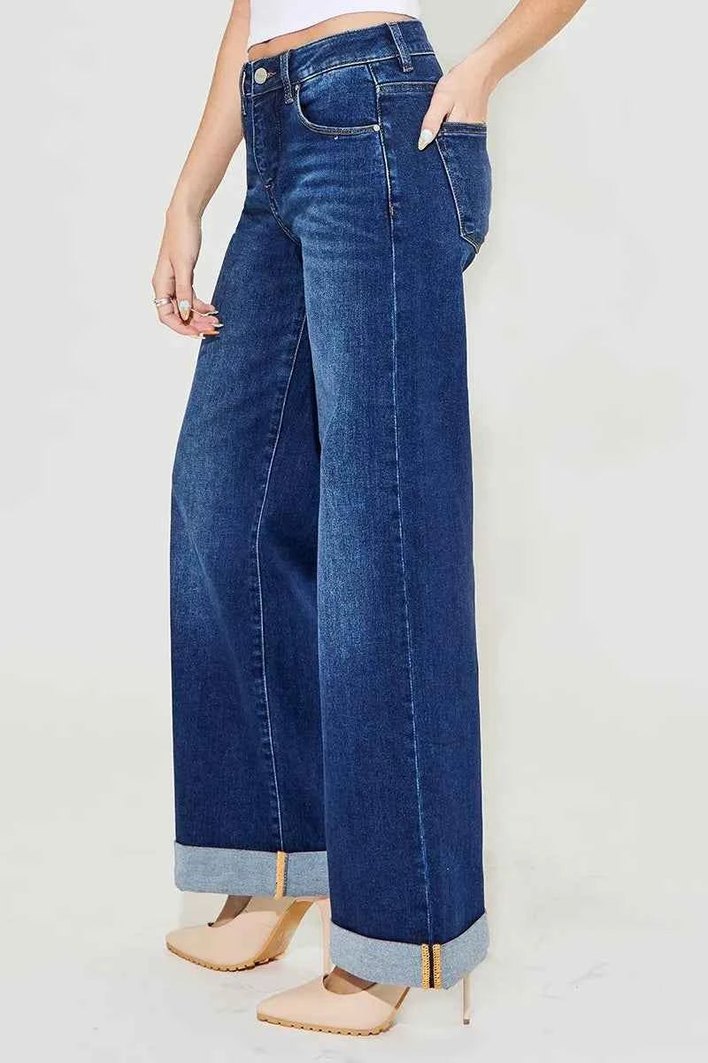 RISEN Full Size Tummy Control High Rise Wide Leg Jeans.