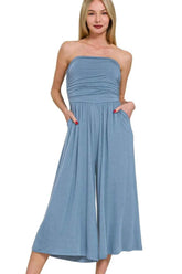 Zenana Double Layered Strapless Tube Top Jumpsuit.