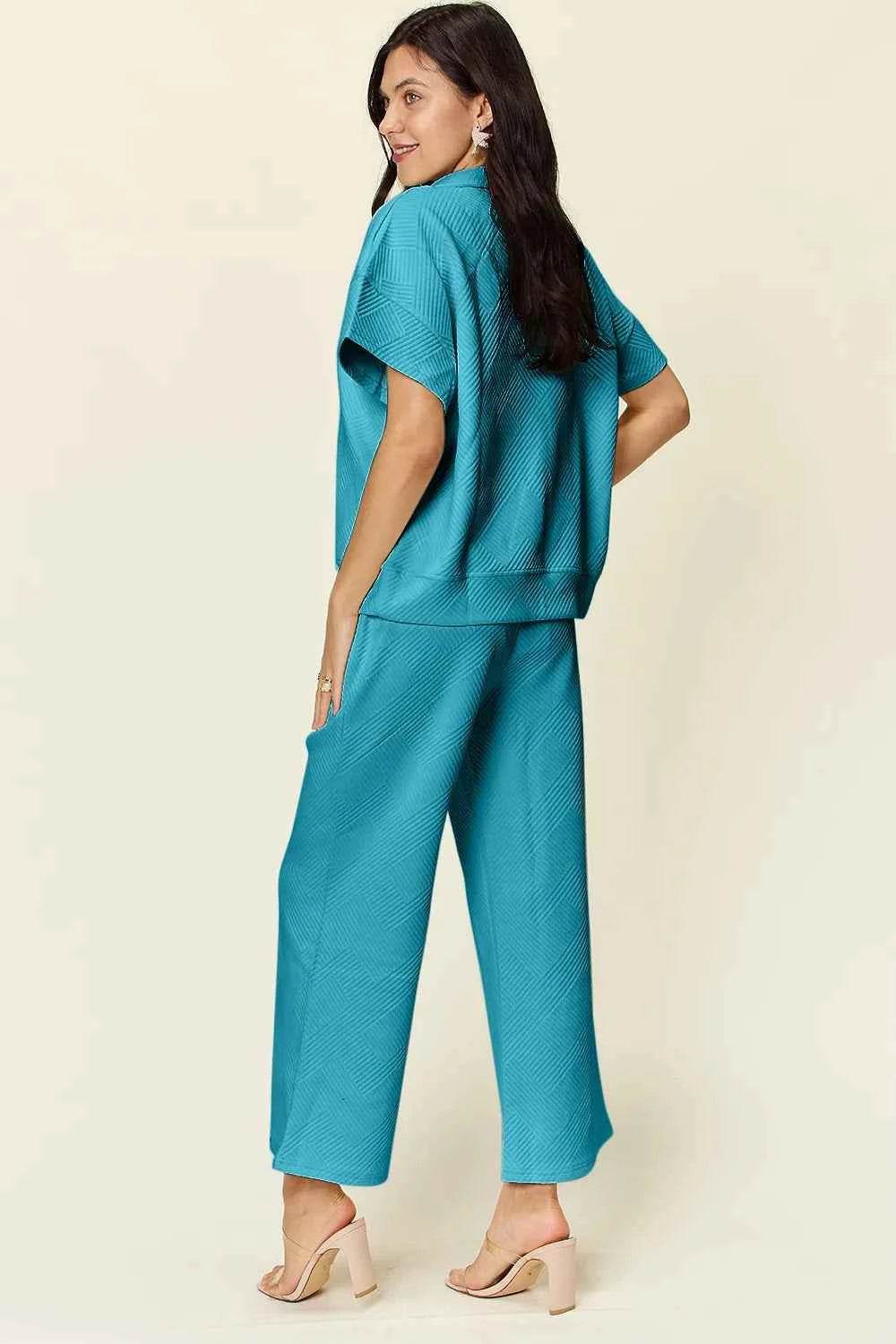 Double Take Texture Set: Full Size Half Zip Top & Pants Set - EBYNN