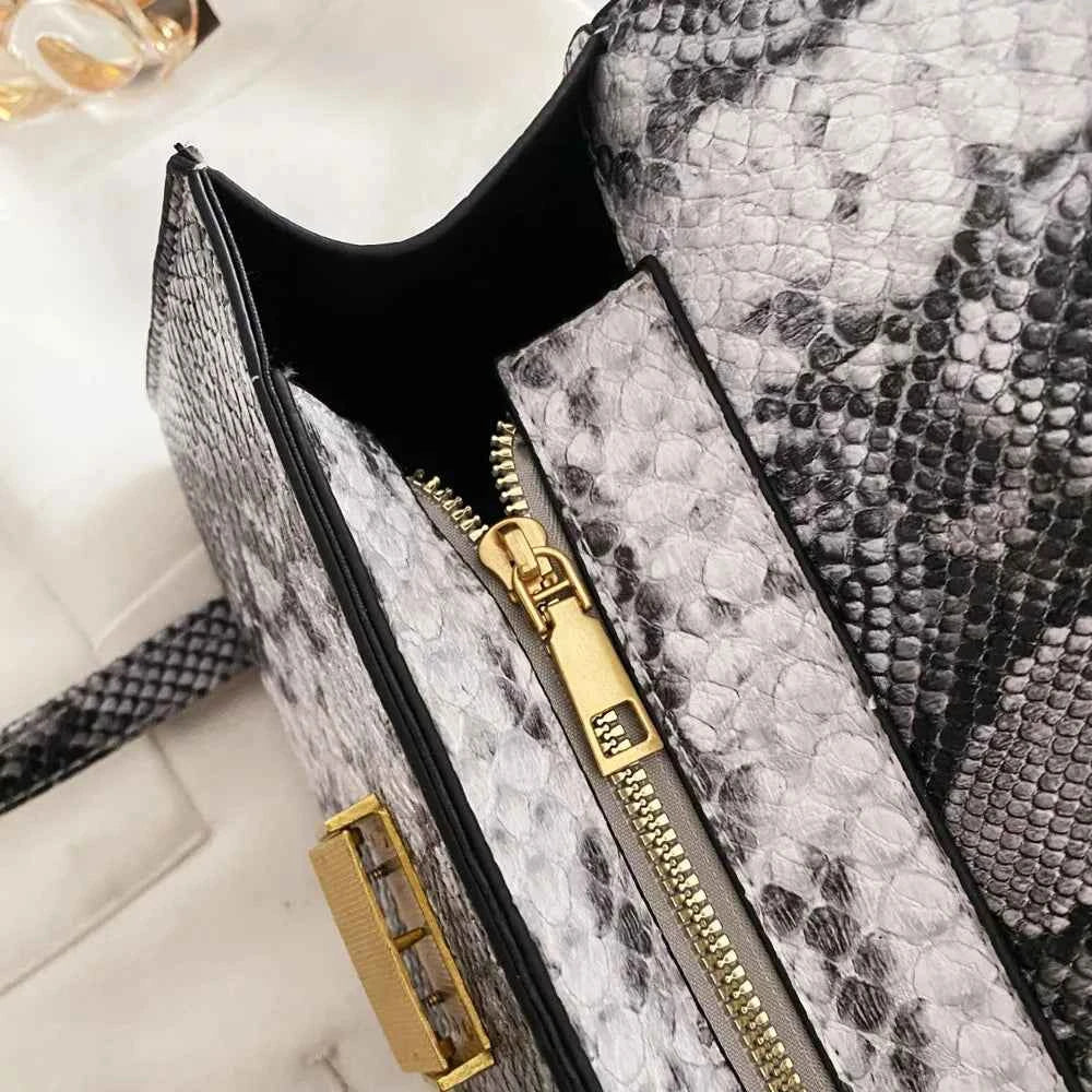PU Leather Snakeskin Print Crossbody Bag.
