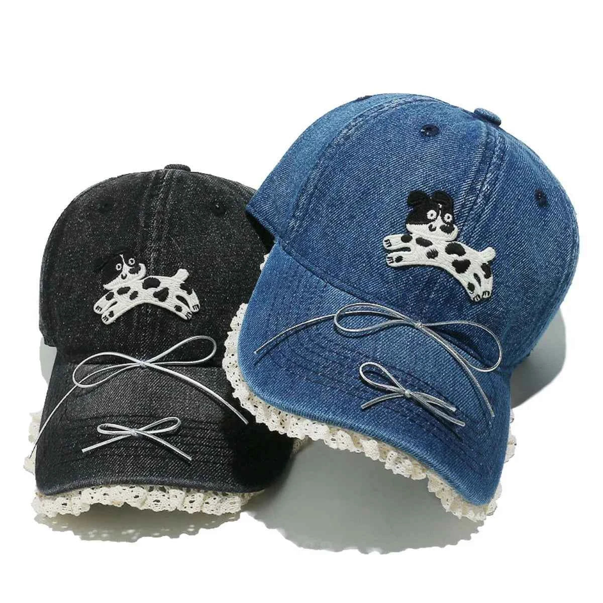 Adjustable Dog Bow Baseball Cap - 100% Cotton.