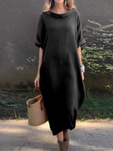 Plus Size Casual Loose Fit Round Neck Midi Dress.