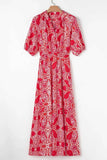 Paisley Print Puff Sleeve High Waist Maxi Dress.